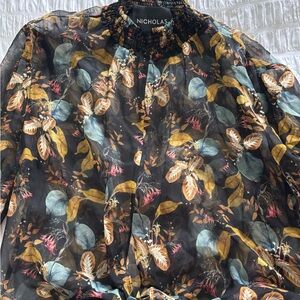 Nicholas Multicolor Blouse with Tie Front 100% Silk